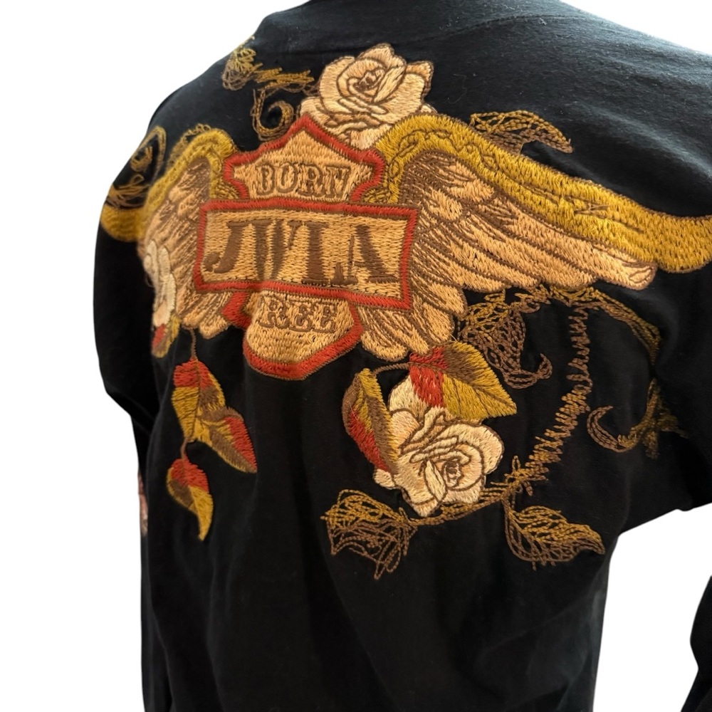 Johnny Was JWLA Born Free Embroidered Floral Wing Blouse Tunic Top split raw hem - Picture 8 of 8